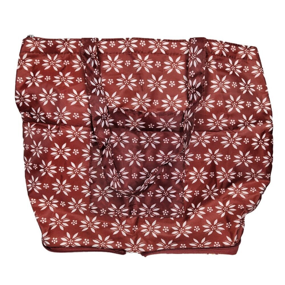 Temptations Packable Travel Reusable Insulated Nylon Shopping Tote Bag Rust Red